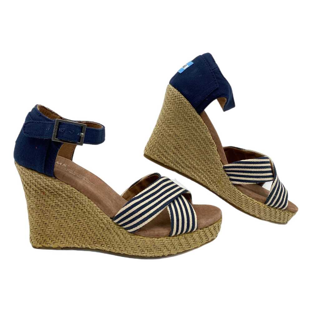 Toms Blue Striped Wedges Open Toe Buckle | Womens 6